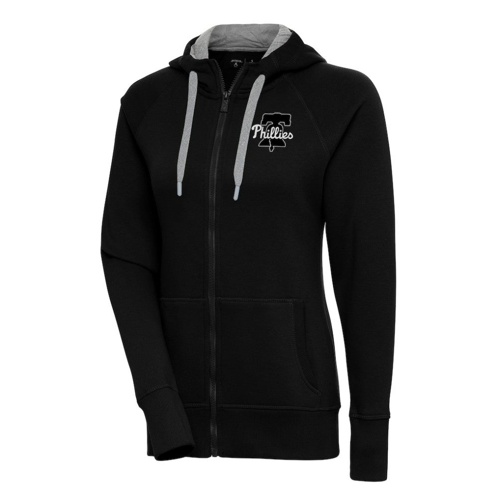 Philadelphia Phillies Antigua Women's Brushed Metallic Victory Full-Zip Hoodie Black