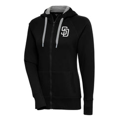 San Diego Padres Antigua Women's Brushed Metallic Victory Full-Zip Hoodie Black