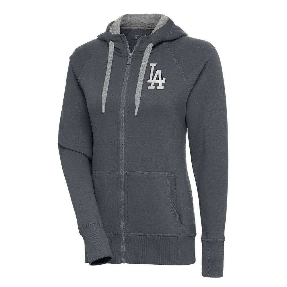 Los Angeles Dodgers Antigua Women's Brushed Metallic Victory Full-Zip Hoodie Charcoal