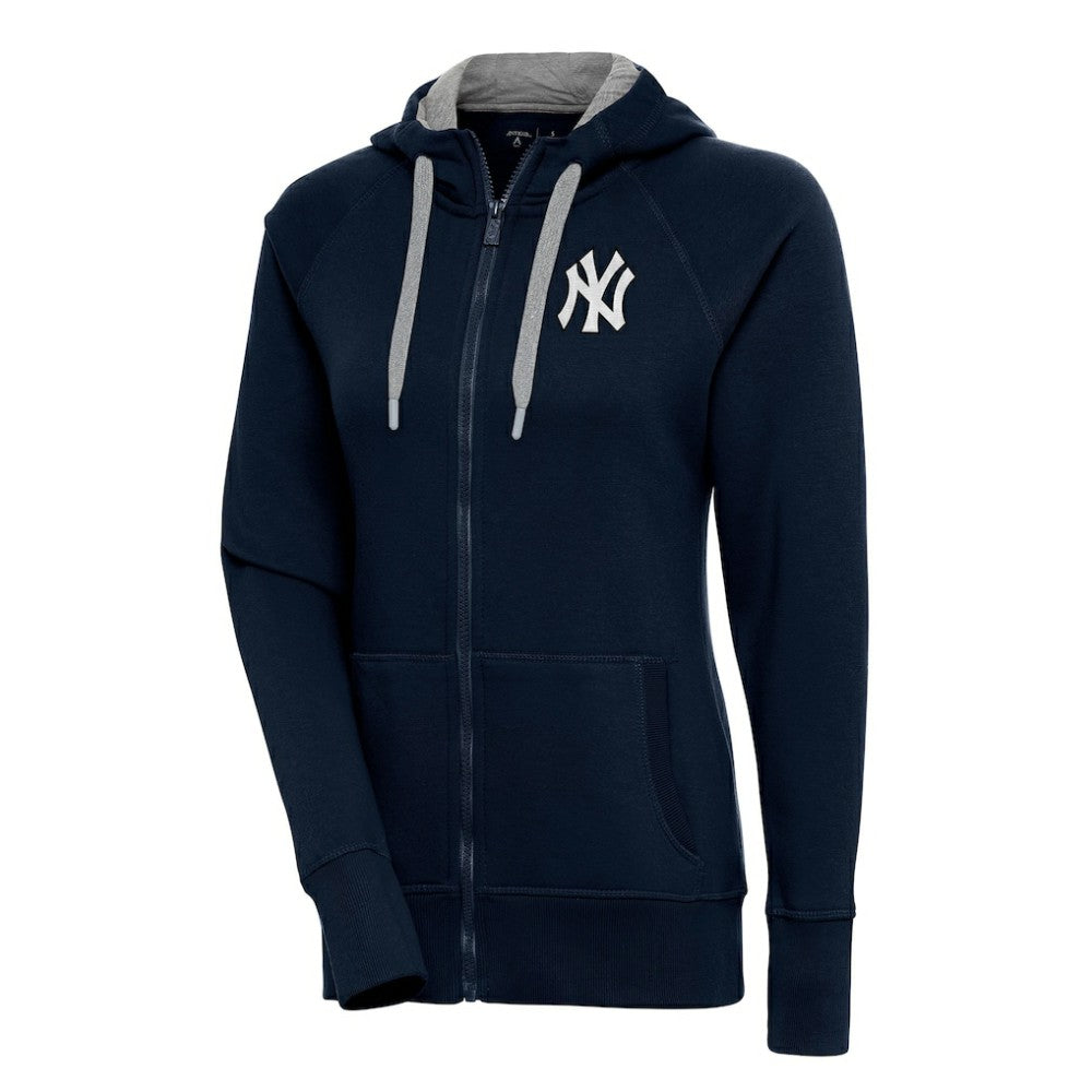 New York Yankees Antigua Women's Brushed Metallic Victory Full-Zip Hoodie Navy