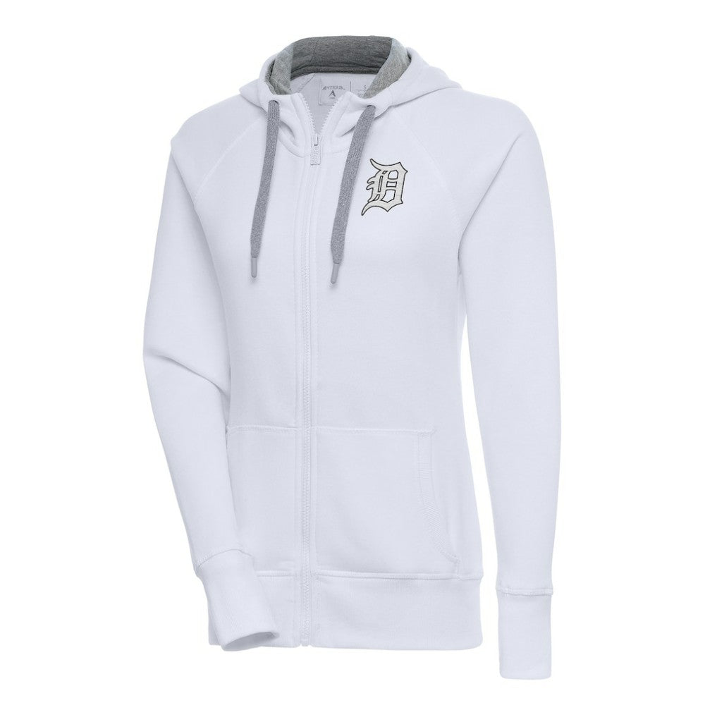 Detroit Tigers Antigua Women's Brushed Metallic Victory Full-Zip Hoodie White