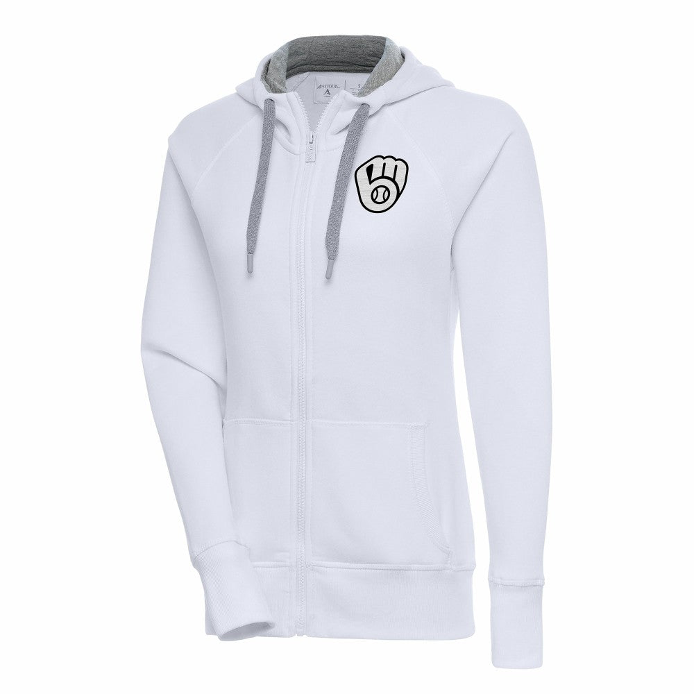 Milwaukee Brewers Antigua Women's Brushed Metallic Victory Full-Zip Hoodie White