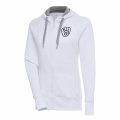 Milwaukee Brewers Antigua Women's Brushed Metallic Victory Full-Zip Hoodie White