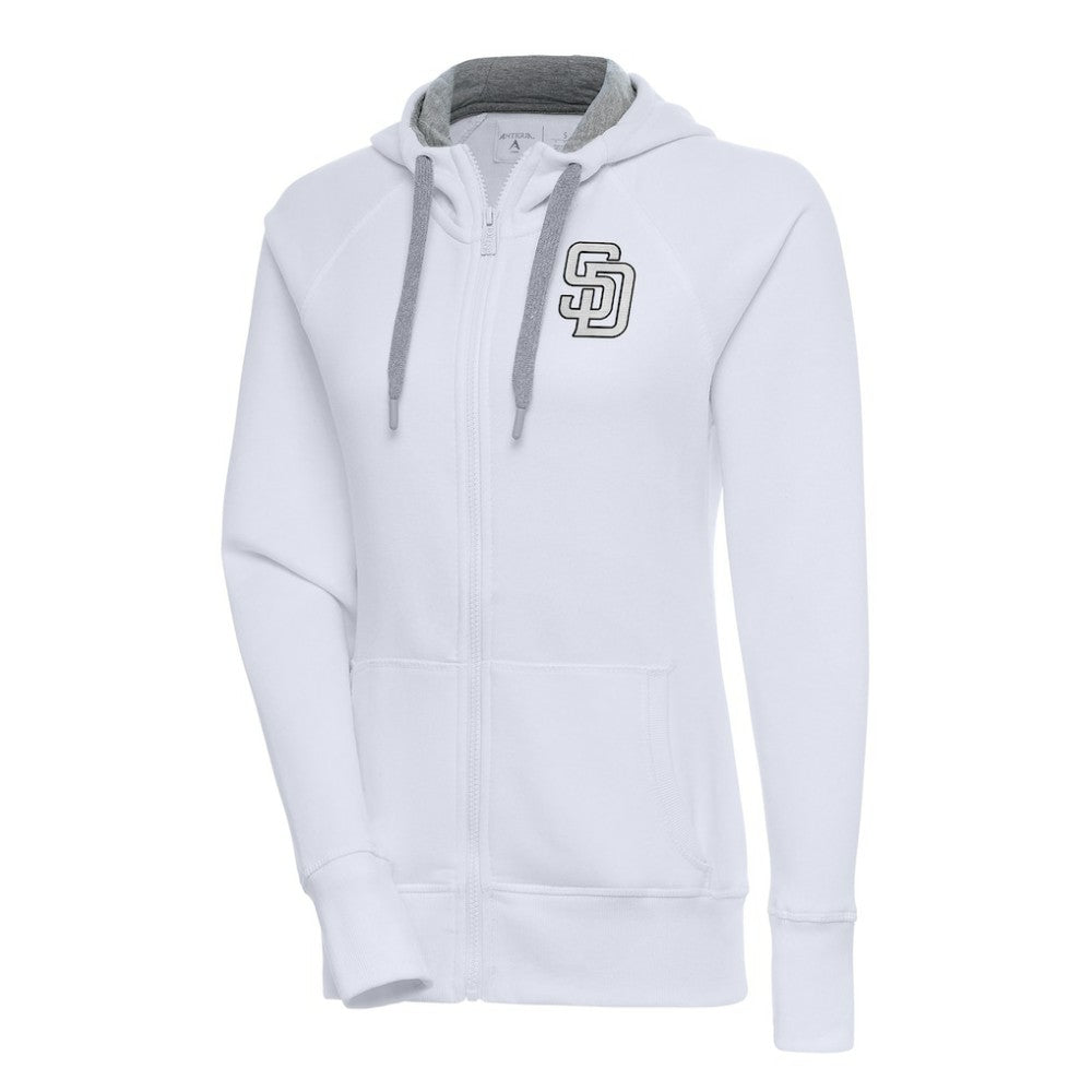 San Diego Padres Antigua Women's Brushed Metallic Victory Full-Zip Hoodie White