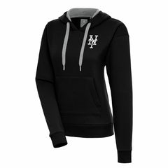 New York Mets Antigua Women's Brushed Metallic Victory Pullover Hoodie Black