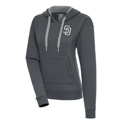 San Diego Padres Antigua Women's Brushed Metallic Victory Pullover Hoodie Charcoal