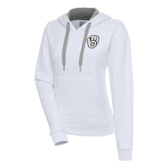 Milwaukee Brewers Antigua Women's Brushed Metallic Victory Pullover Hoodie White