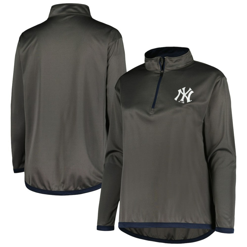 New York Yankees Profile Women's Plus Size Quarter-Zip Jacket Charcoal