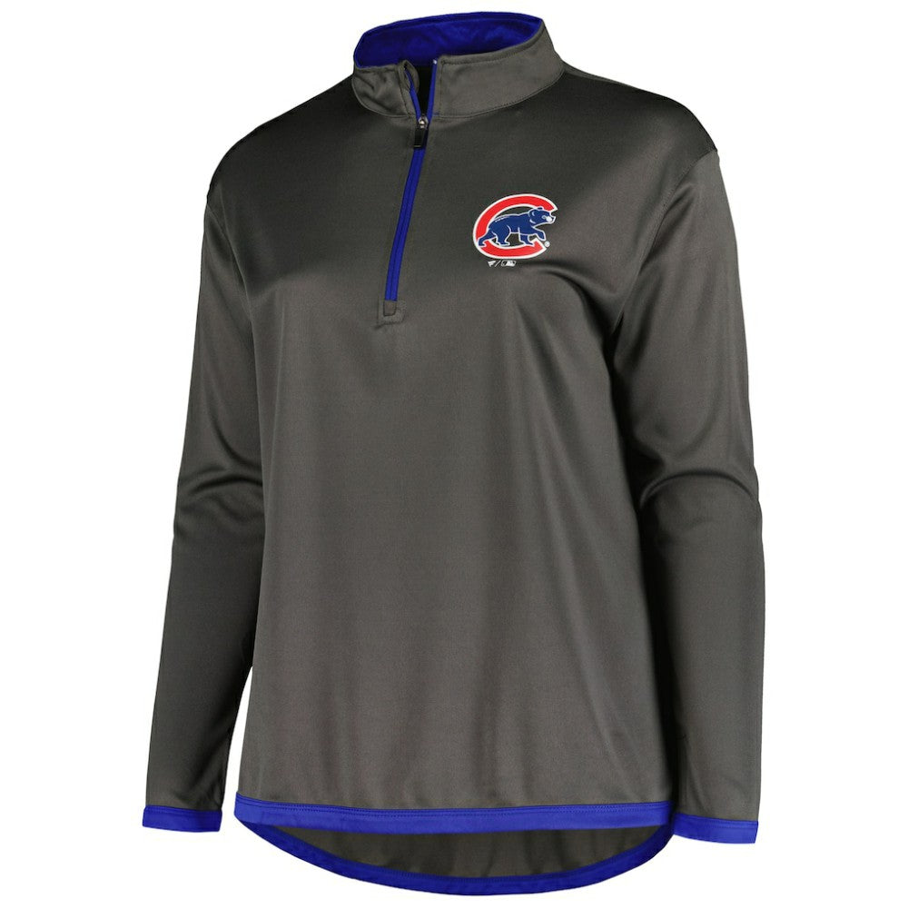 Chicago Cubs Profile Women's Plus Size Quarter-Zip Jacket Charcoal