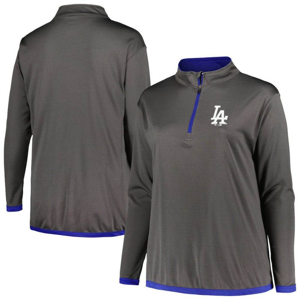 Los Angeles Dodgers Profile Women's Plus Size Quarter-Zip Jacket Charcoal