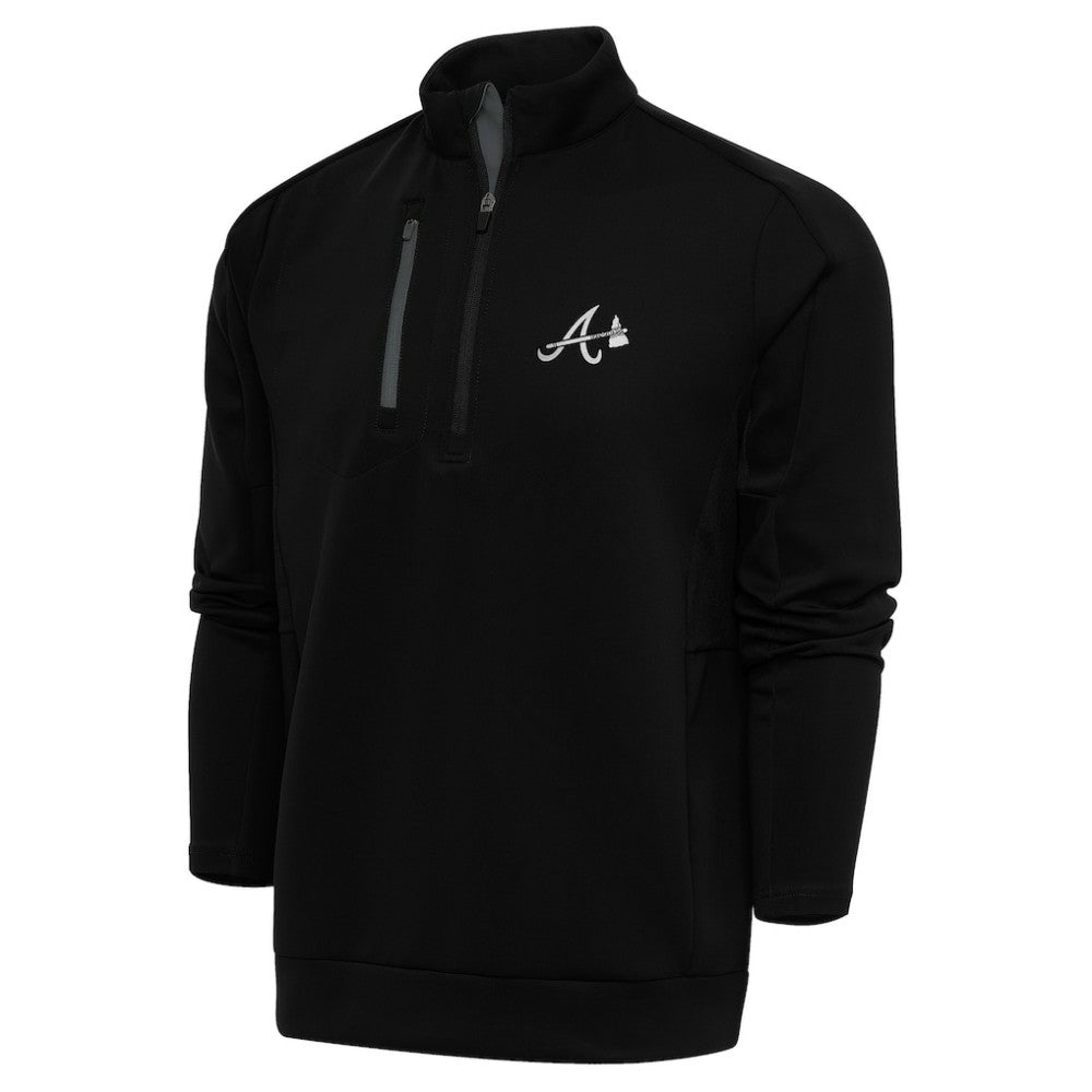 Atlanta Braves Antigua Metallic Generation Quarter-Zip Pullover Top Black