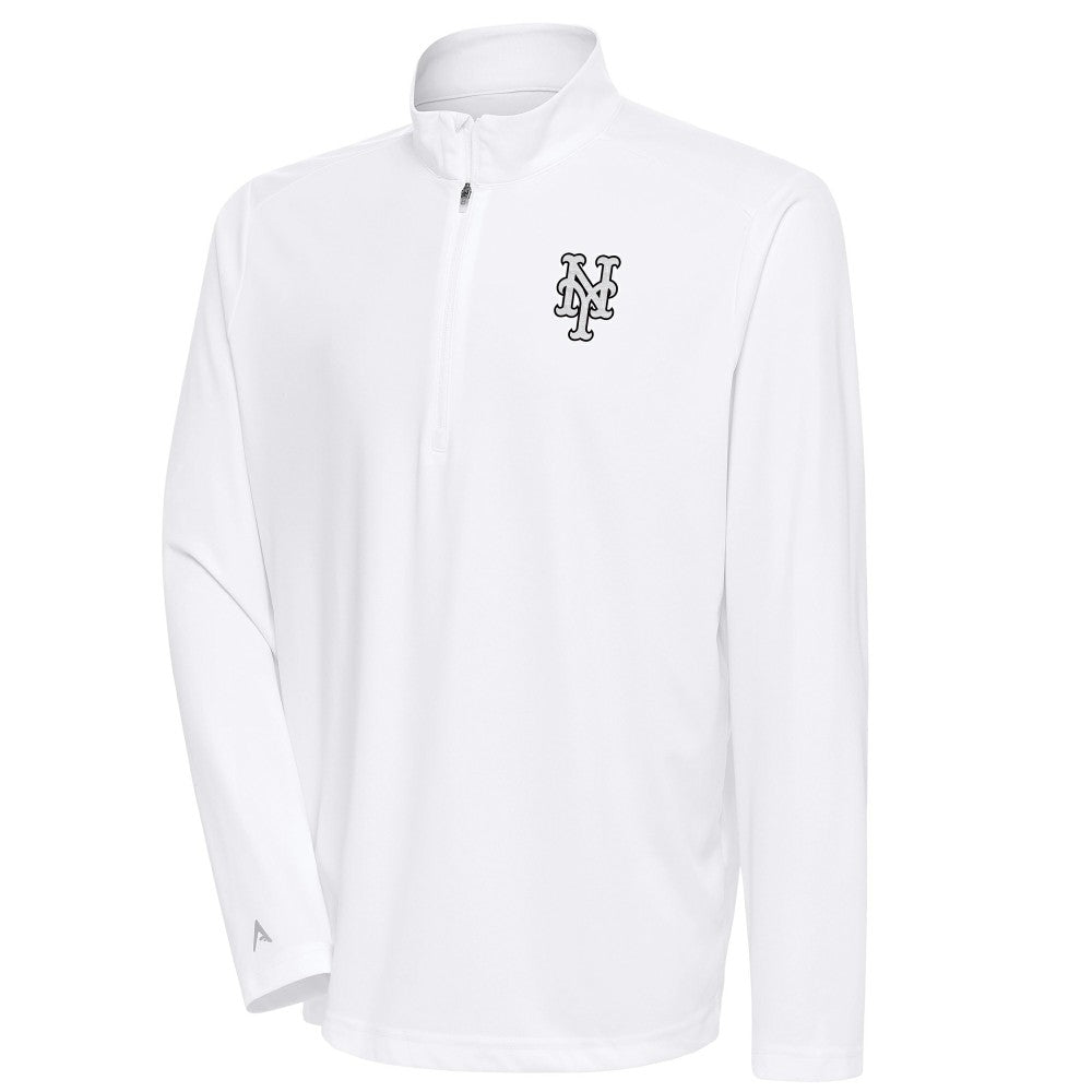 New York Mets Antigua Metallic Tribute Quarter-Zip Top White