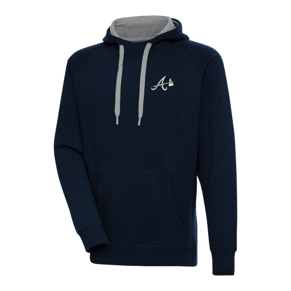 Atlanta Braves Antigua Metallic Victory Pullover Hoodie Navy