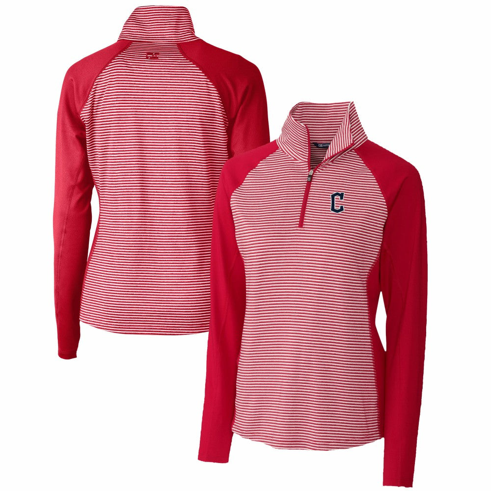 Cleveland Guardians Cutter & Buck Women's DryTec Forge Tonal Stripe Half-Zip Top Red