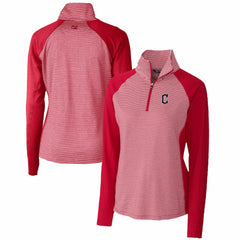 Cleveland Guardians Cutter & Buck Women's DryTec Forge Tonal Stripe Half-Zip Top Red