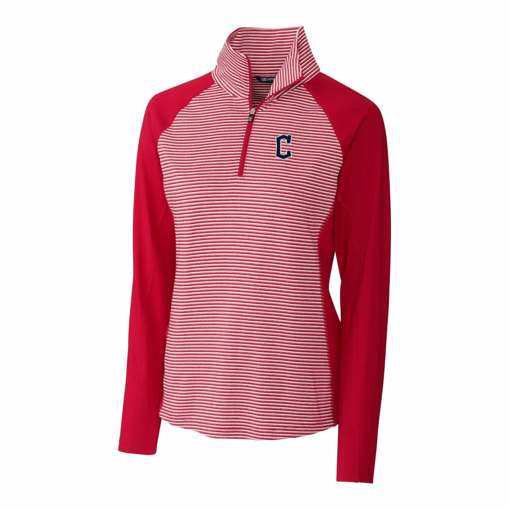 Cleveland Guardians Cutter & Buck Women's DryTec Forge Tonal Stripe Half-Zip Top Red