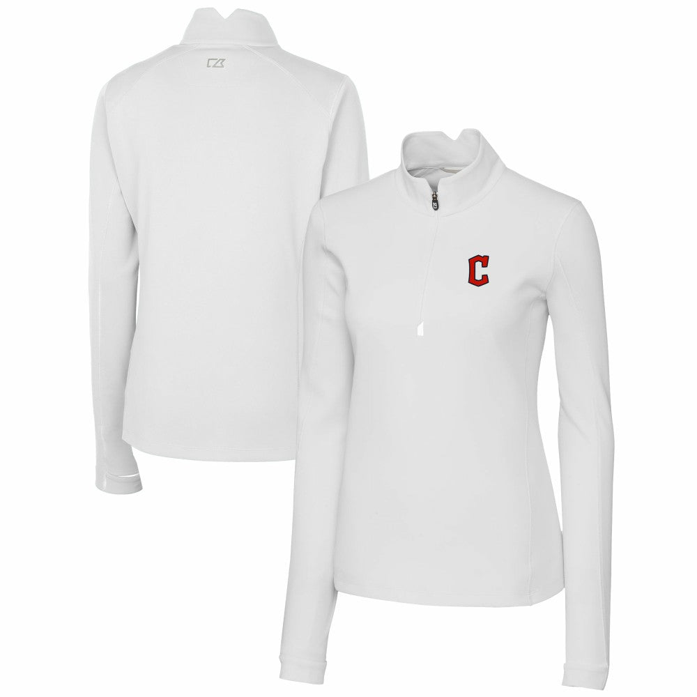 Cleveland Guardians Cutter & Buck Women's DryTec Traverse Stretch Quarter-Zip Pullover Top White