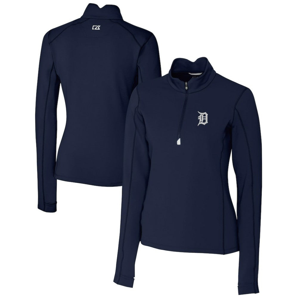 Detroit Tigers Cutter & Buck Women's DryTec Traverse Stretch Quarter-Zip Pullover Top Navy