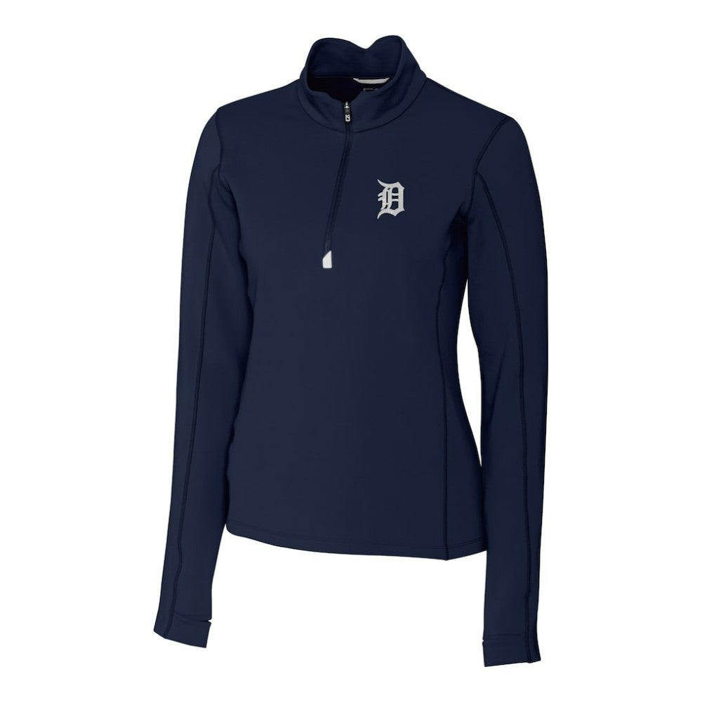 Detroit Tigers Cutter & Buck Women's DryTec Traverse Stretch Quarter-Zip Pullover Top Navy