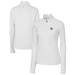 New York Yankees Cutter & Buck Women's DryTec Traverse Stretch Quarter-Zip Pullover Top White