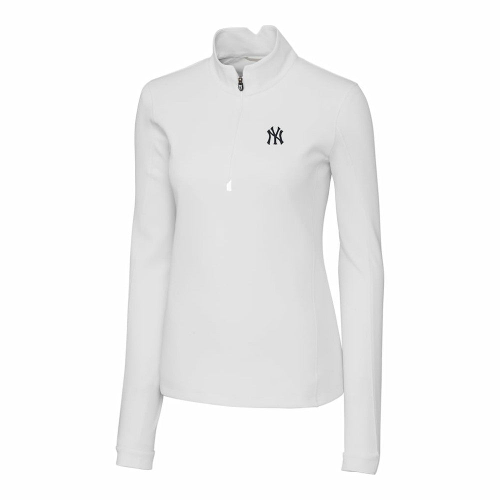 New York Yankees Cutter & Buck Women's DryTec Traverse Stretch Quarter-Zip Pullover Top White