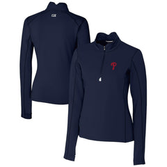 Philadelphia Phillies Cutter & Buck Women's DryTec Traverse Stretch Quarter-Zip Pullover Top Navy