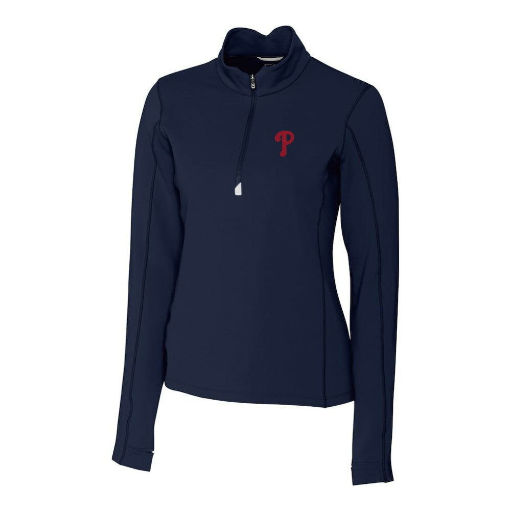 Philadelphia Phillies Cutter & Buck Women's DryTec Traverse Stretch Quarter-Zip Pullover Top Navy