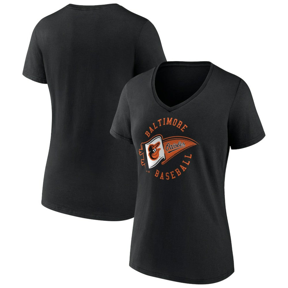 Baltimore Orioles Women's Hometown Baltimore Pennant V-Neck T-Shirt Black