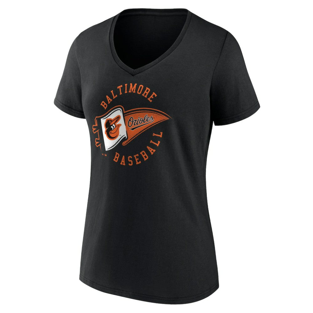 Baltimore Orioles Women's Hometown Baltimore Pennant V-Neck T-Shirt Black