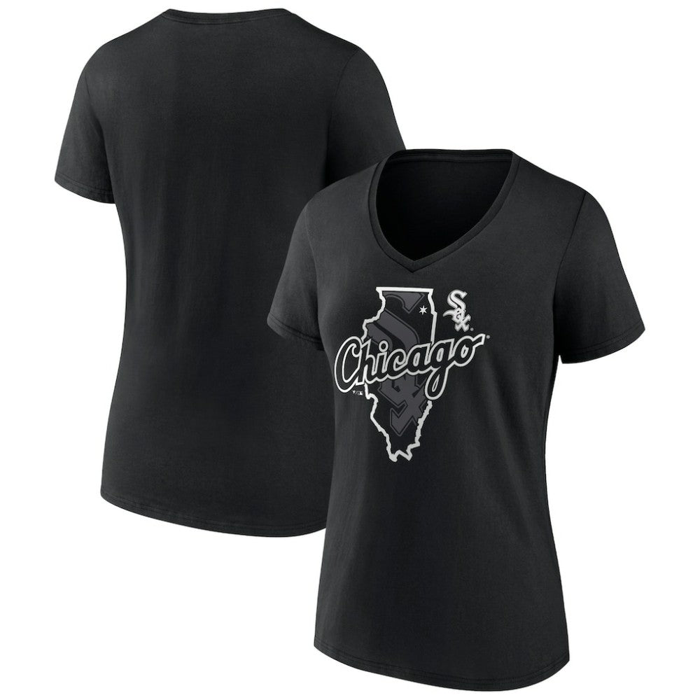 Chicago White Sox Women's Hometown Sox State V-Neck T-Shirt Black