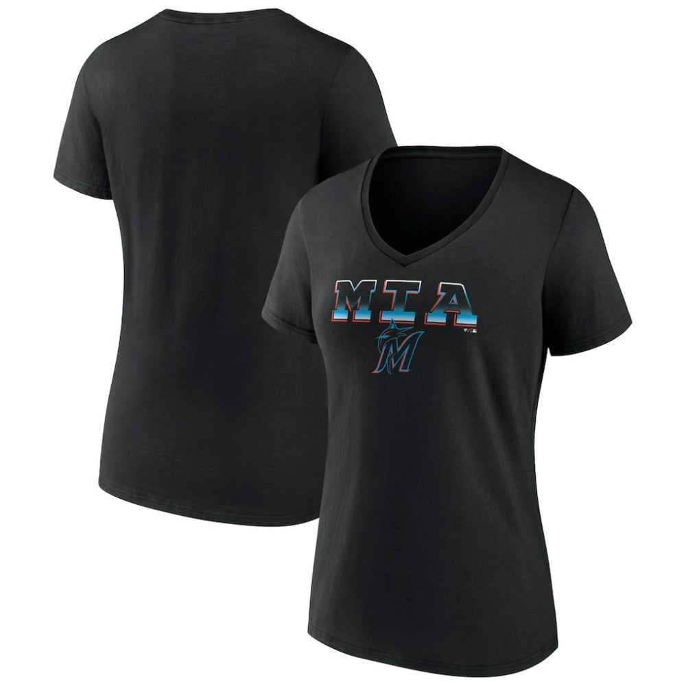 Miami Marlins Women's Hometown Baseball 305 V-Neck T-Shirt Black
