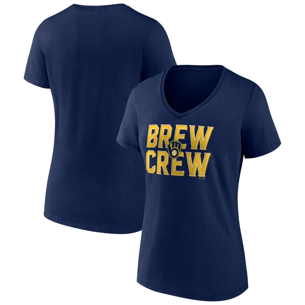 Milwaukee Brewers Women's Hometown Brew Crew Fancy V-Neck T-Shirt Navy
