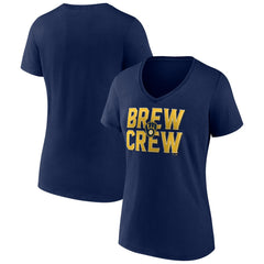 Milwaukee Brewers Women's Hometown Brew Crew Fancy V-Neck T-Shirt Navy