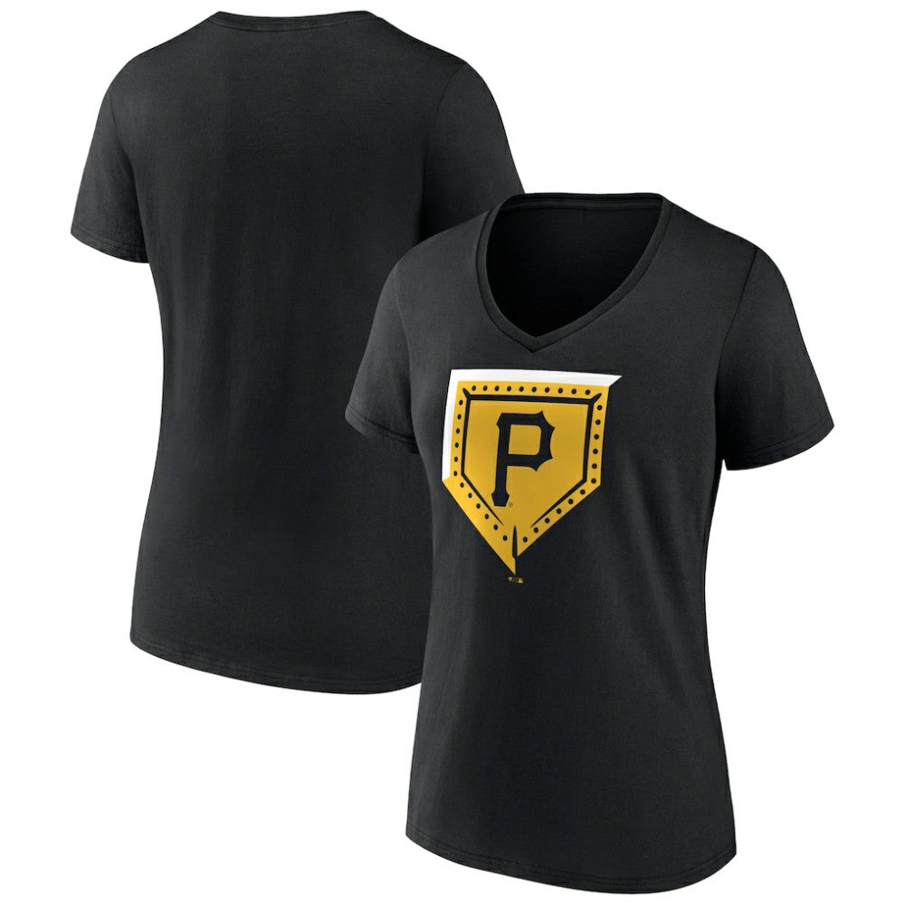 Pittsburgh Pirates Women's Hometown Steel Plate V-Neck T-Shirt Black