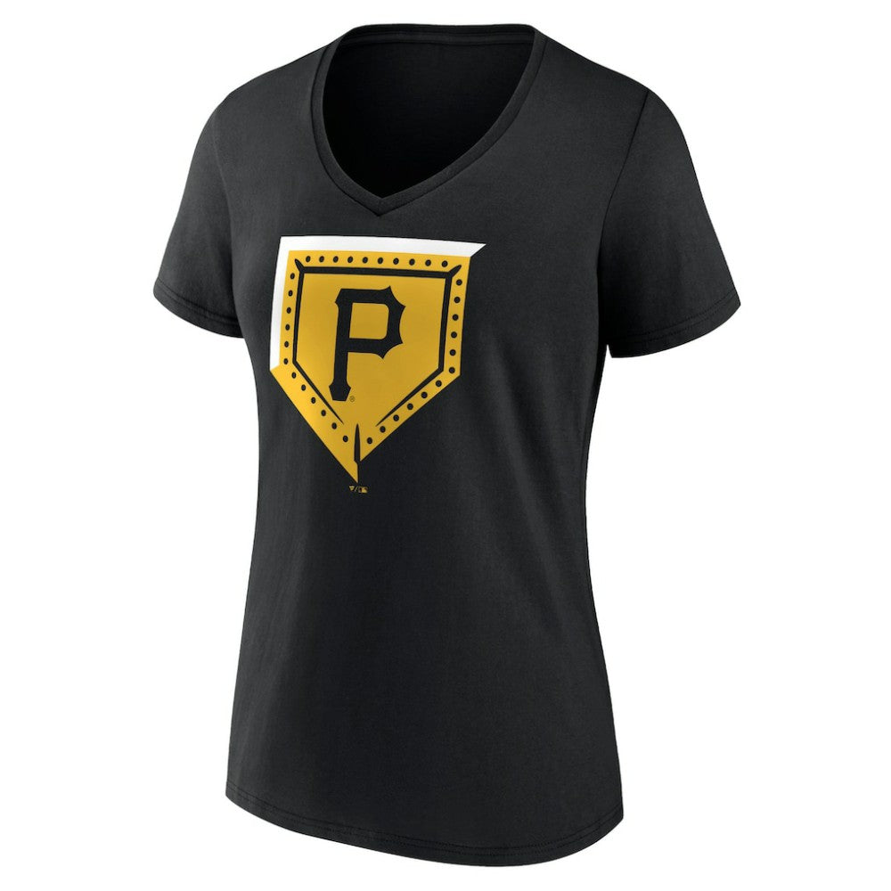 Pittsburgh Pirates Women's Hometown Steel Plate V-Neck T-Shirt Black