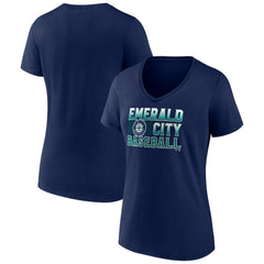 Seattle Mariners Women's Hometown Emerald Baseball V-Neck T-Shirt Navy