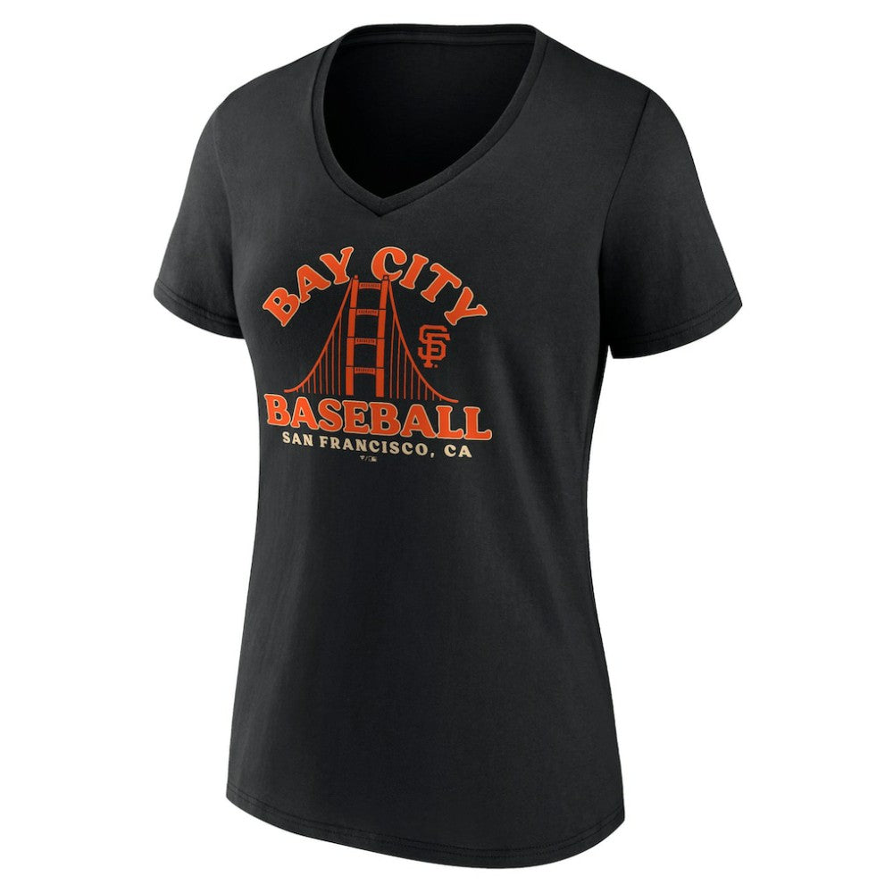 San Francisco Giants Women's Hometown Bay City Baseball V-Neck T-Shirt Black
