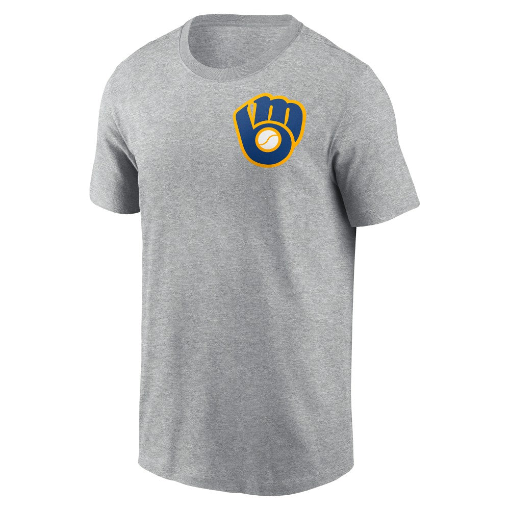 Milwaukee Brewers Cooperstown Collection Large Logo 2-Hit T-Shirt Heather Gray | Nike