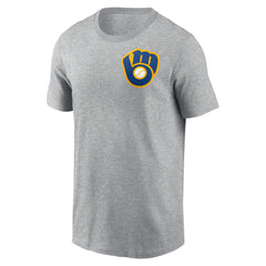 Milwaukee Brewers Cooperstown Collection Large Logo 2-Hit T-Shirt Heather Gray | Nike