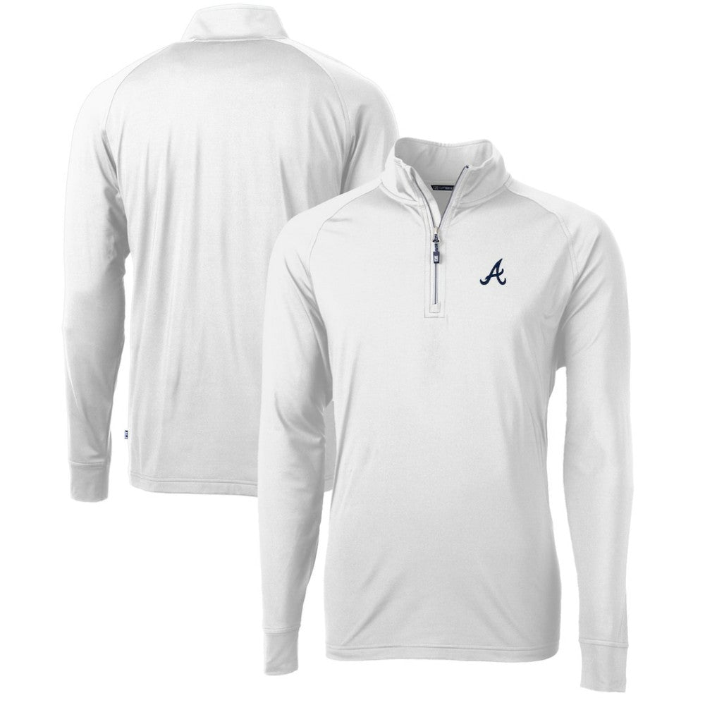 Atlanta Braves Cutter & Buck Adapt Eco Knit Stretch Recycled Quarter-Zip Pullover Top White