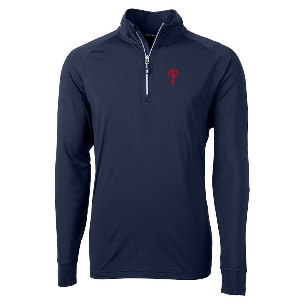 Philadelphia Phillies Cutter & Buck Adapt Eco Knit Stretch Recycled Quarter-Zip Pullover Top Navy