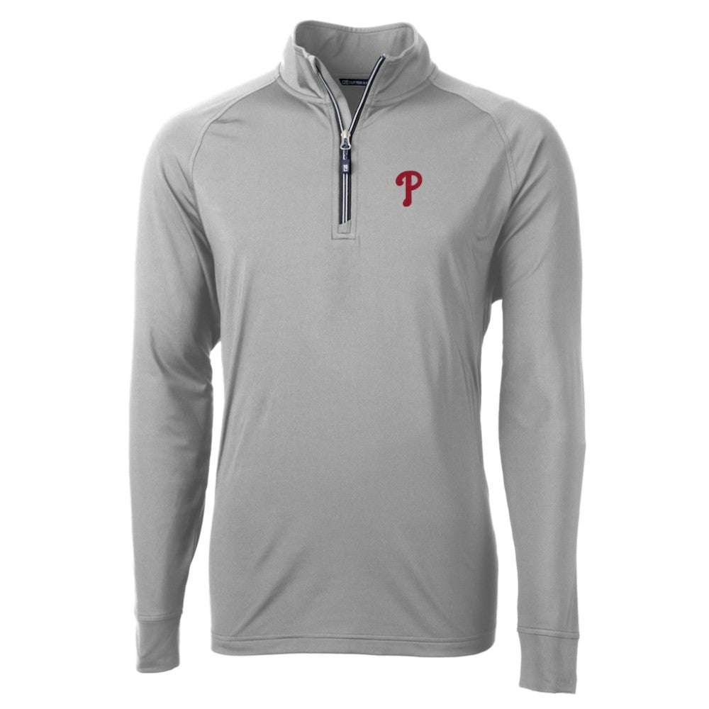 Philadelphia Phillies Cutter & Buck Adapt Eco Knit Stretch Recycled Quarter-Zip Pullover Top Gray