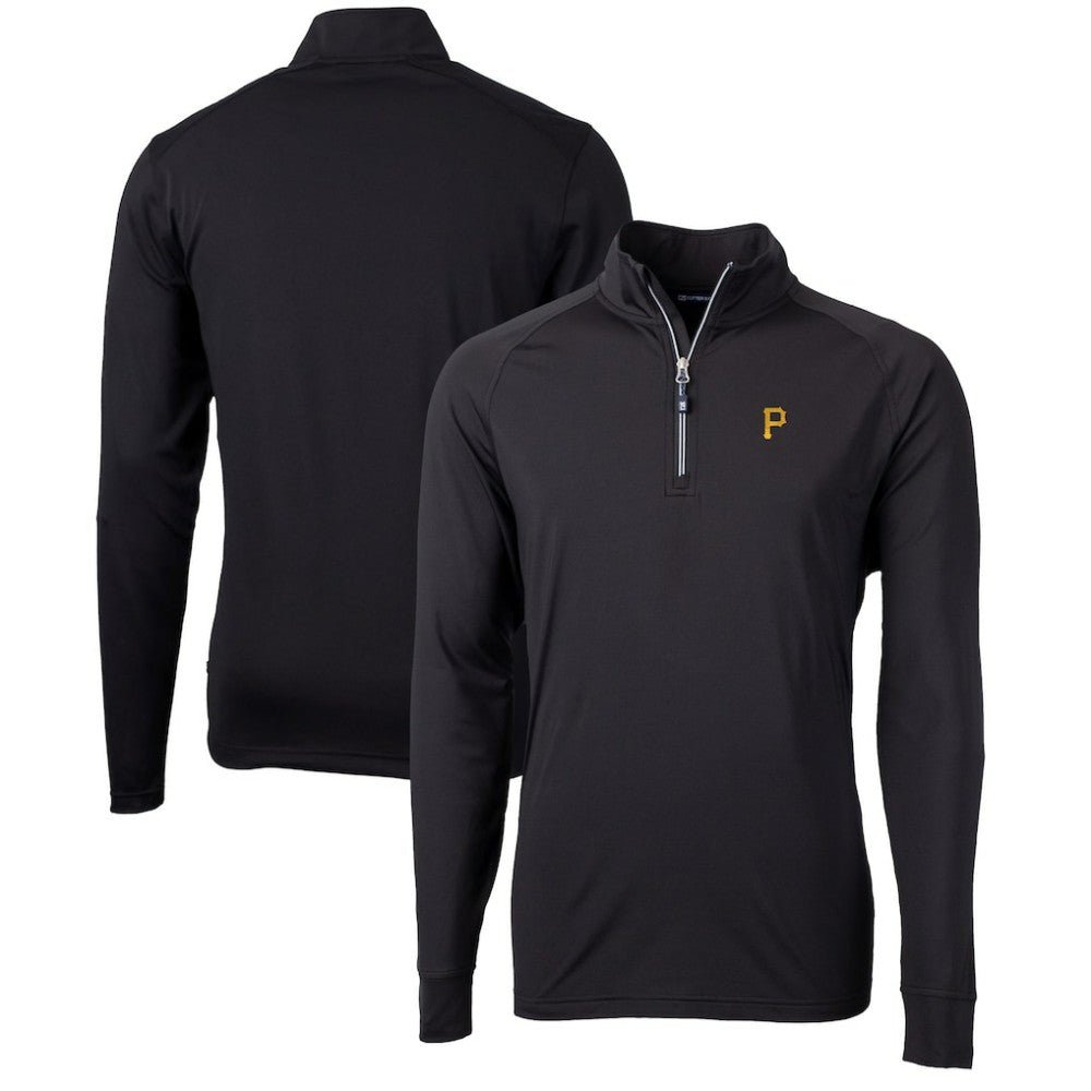 Pittsburgh Pirates Cutter & Buck Adapt Eco Knit Stretch Recycled Quarter-Zip Pullover Top Black