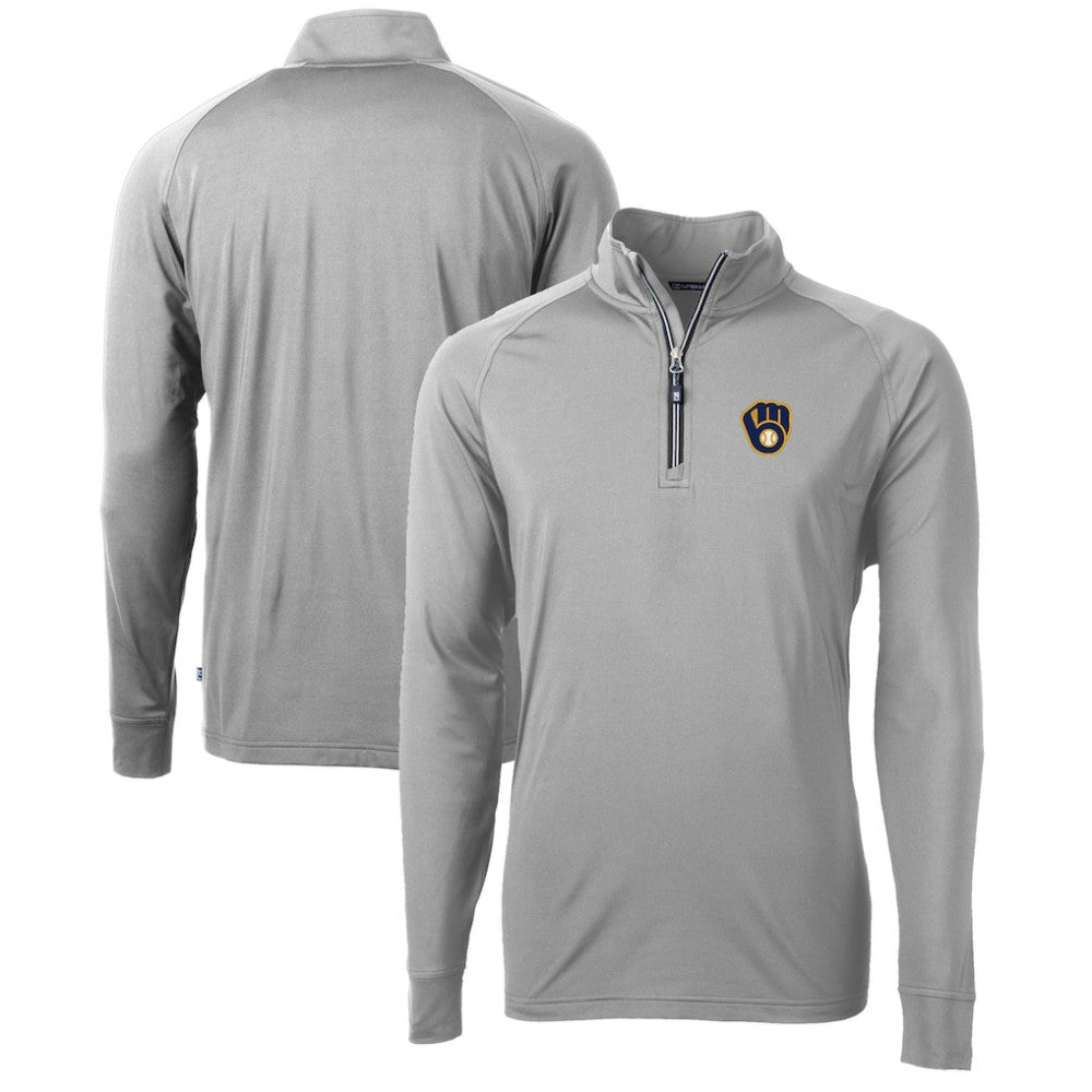 Milwaukee Brewers Cutter & Buck Adapt Eco Knit Stretch Recycled Quarter-Zip Pullover Top Gray