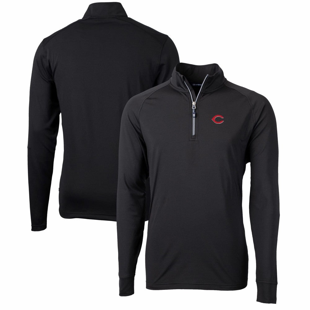 Cincinnati Reds Cutter & Buck Adapt Eco Knit Stretch Recycled Quarter-Zip Pullover Top Black