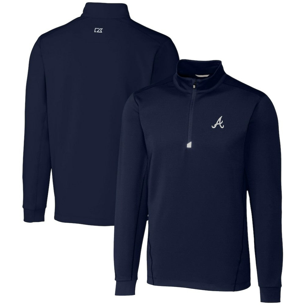 Atlanta Braves Cutter & Buck Traverse Stretch Quarter-Zip Pullover Top Navy