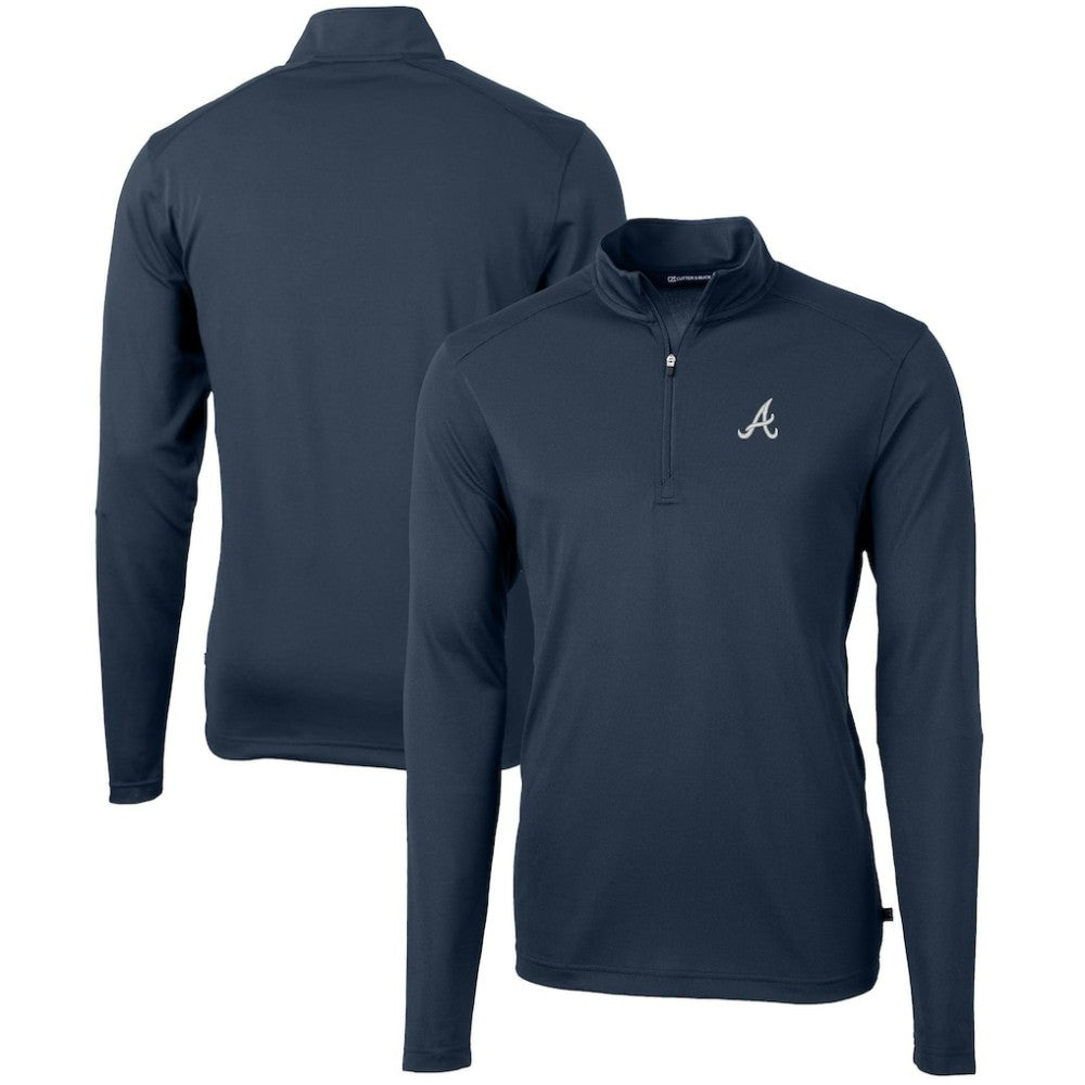 Atlanta Braves Cutter & Buck Virtue Eco Pique Recycled Quarter-Zip Pullover Top Navy