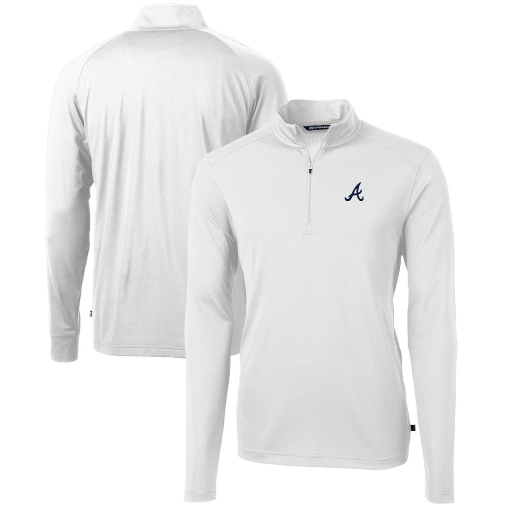 Atlanta Braves Cutter & Buck Virtue Eco Pique Recycled Quarter-Zip Pullover Top White