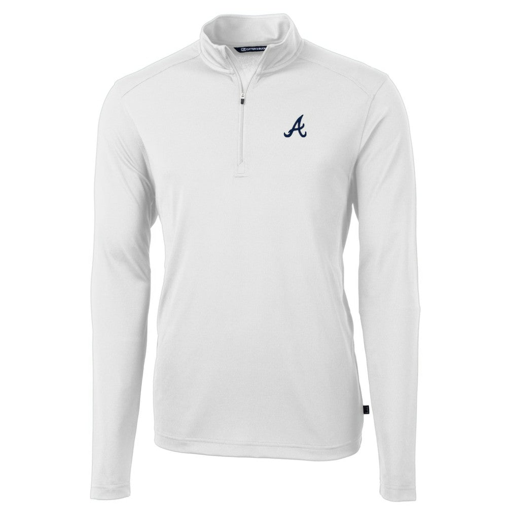 Atlanta Braves Cutter & Buck Virtue Eco Pique Recycled Quarter-Zip Pullover Top White