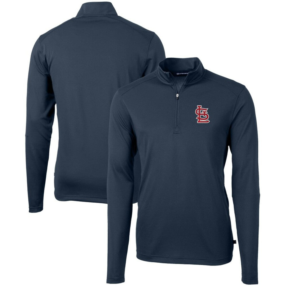 St. Louis Cardinals Cutter & Buck Virtue Eco Pique Recycled Quarter-Zip Pullover Top Navy